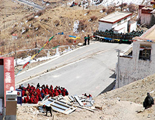 Monks Stage Sit-in, Ganden Monastery, Tagtse County, Lhasa March 12, 2008